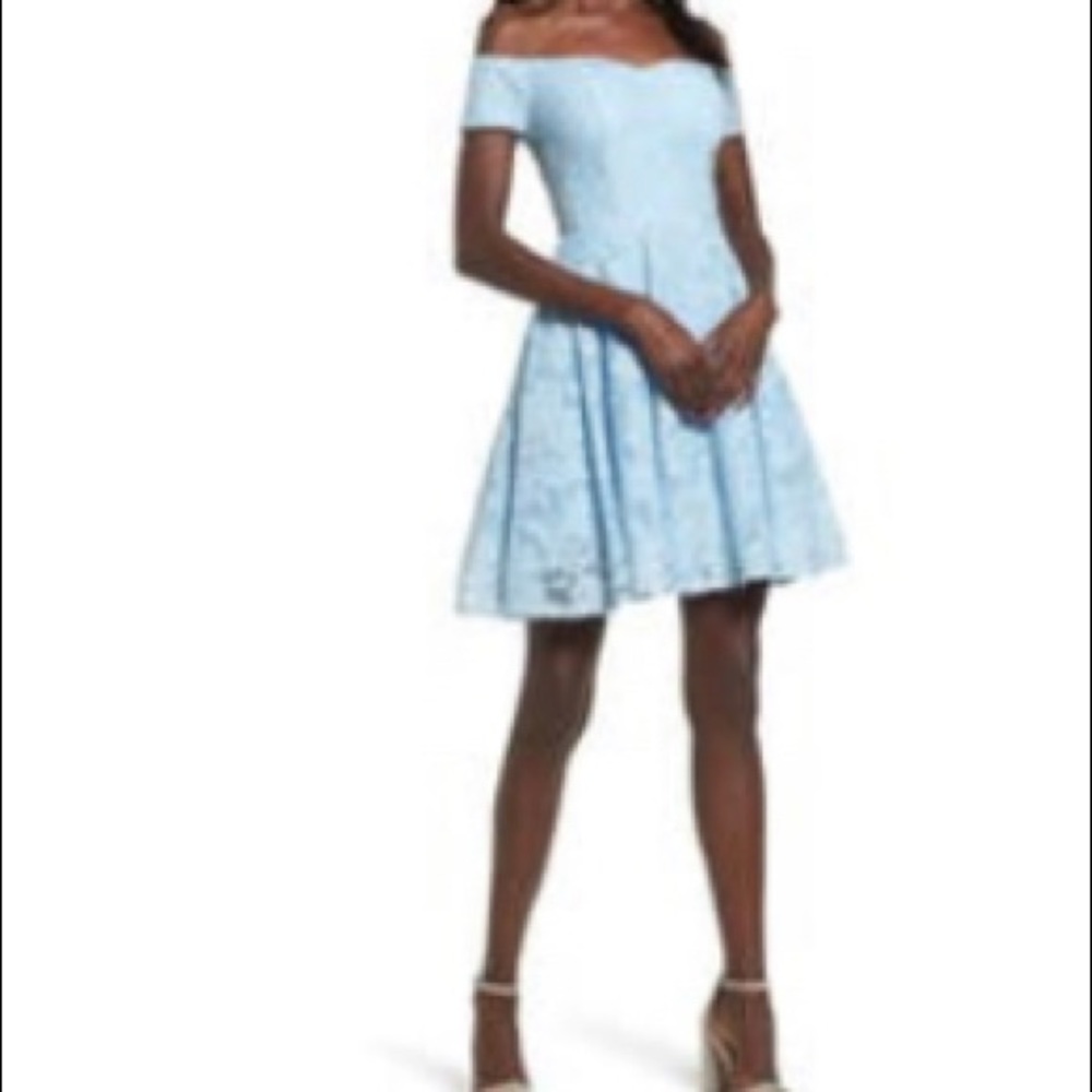 Soprano lace off the shoulder fit and flare dress